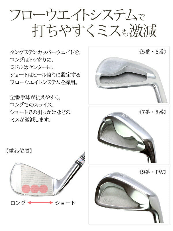 アイアンセット 軟鉄鍛造 2ピース 5番 6番 7番 8番 9番 PW ( ピッチングウェッジ ) の 6本セット ゴルフクラブ セット アイアン セット ゴルフクラブ 飛距離 1番手アップ 2層構造 マイルドな打感 安定感 方向性 スピン 東邦ゴルフ