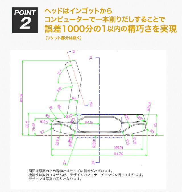 軟鉄鍛造 削出しパター マレットタイプ 黒染め仕上げ スピンコントロール ALL CNC加工 SCパター要望 人気 TEAM TOHO ゴルフクラブ ぶれにくい ストローク 太めのグリップ 短尺 32インチ 短尺パター